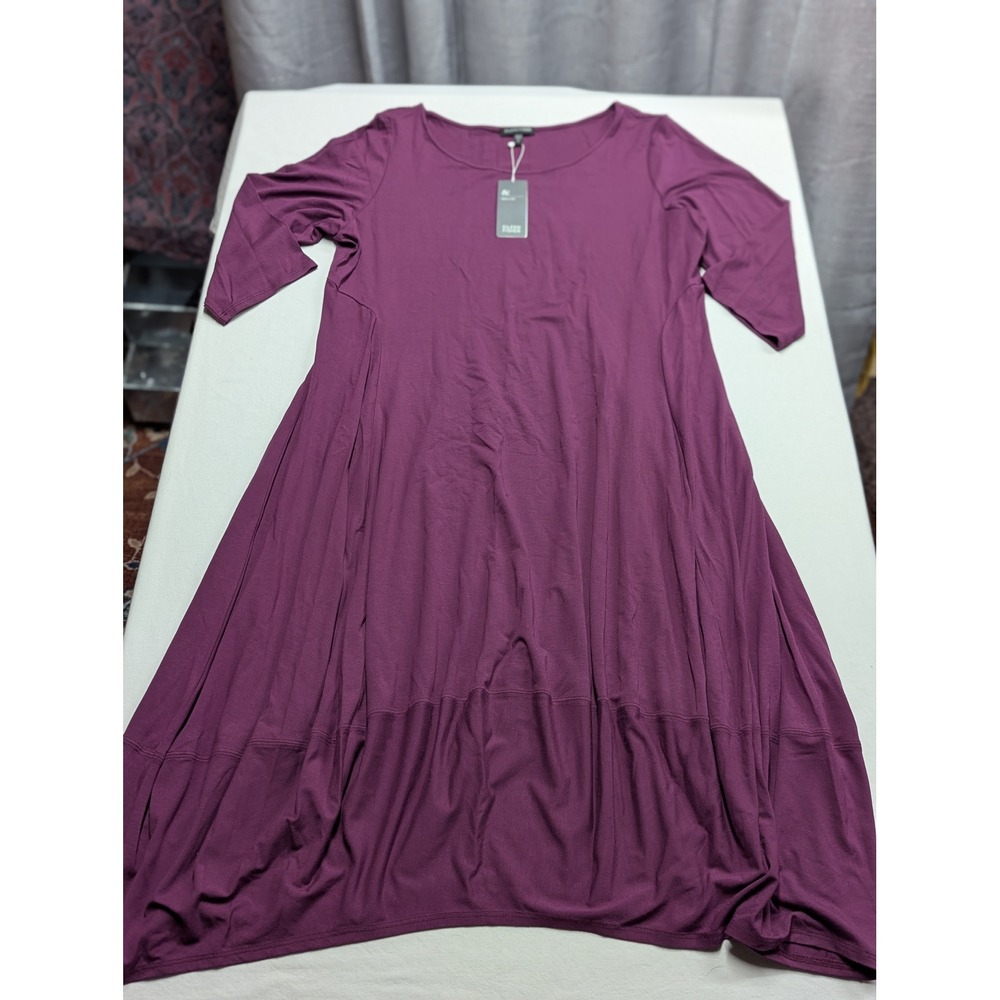Eileen Fisher Pomegranate Purple Lantern Dress XL NWT Scoop Neck Elbow Sleeve
